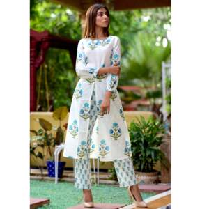 Ensemble Kurta multi-pièces en coton/bambou respirant blanc pour femmes, taille XS - Product Image 2