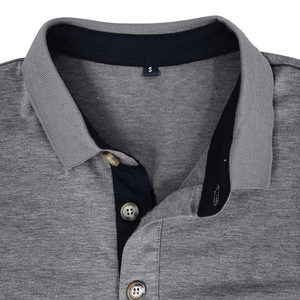 <b>Men's</b> Gray <b>Long</b> <b>Sleeve</b> <b>Polo</b> <b>Shirt</b> With Chest Pocket Casual Knitted Cotton Jersey Breathable Solid Color Regular Fit - Product Image 3