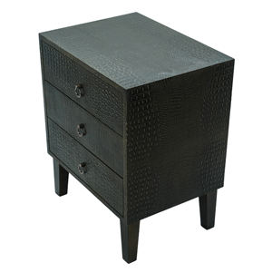 Modern Convertible Bedroom Furniture Nightstand <b>Side</b> End Cabinet Crocodile Skin Faux Shagreen Top 3 Drawers <b>Rectangle</b> Design - Product Image 5