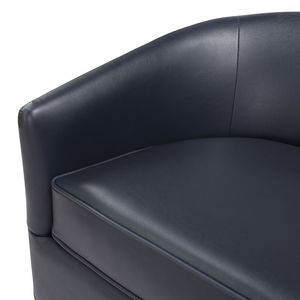 Maisy Midnight Blue Faux Leather <b>Barrel</b> Swivel <b>Chair</b> with Wood Base for Living Room - Product Image 2