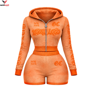 OEM Women Embroidery Two Piece <b>Set</b> Women's Crop Top <b>Shorts</b> Custom Logo Streetwear Womens Tracksuit For <b>Ladies</b> Sweatsuit - Product Image 1