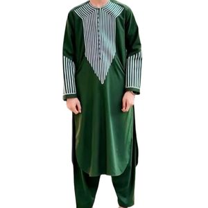 Robe afghane vert émeraude à panneaux verticaux pour homme, en coton premium, confort respirant, shalwar kameez traditionnel afghan - Product Image 1
