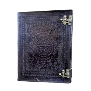 Diario de Cuero con Pentáculo Grabado Extra Grande, Libro de Sombras, Grimoire, Cuaderno de Magia Estelar, Diario de Papel Hecho a Mano - Product Image 1