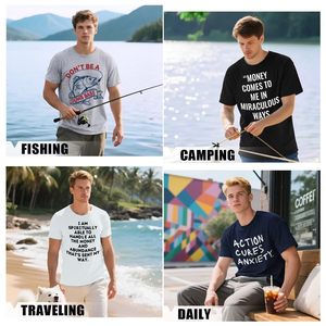 เสื้อยืดผู้ชาย ผ้าฝ้าย พิมพ์ลายตกปลา สไตล์ลำลองสำหรับฤดูร้อน คอกลม เนื้อผ้านุ่มพิเศษ แขนสั้น ทรงปกติ - Product Image 6