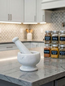 Mortero y Pilón de Mármol Blanco Artesanal al por Mayor, Molinillo de Piedra Natural para Hierbas y Especias, Herramienta de Cocina para Ajo, Pimienta y Masala - Product Image 4