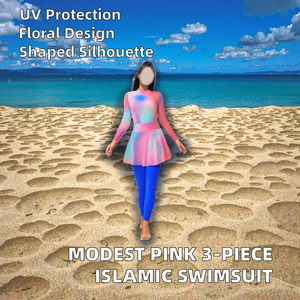 Ensemble burkini imprimé tendance à col ras du cou pour femme, avec logo frontal découpé, sans couture, séchage rapide, respirant et écologique - Product Image 6