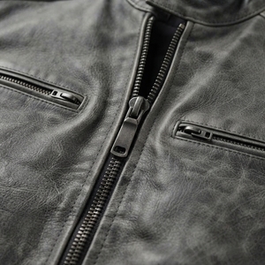 Men's Genuine Leather Motorcycle <b>Jacket</b> Moto Biker Style Turn-down Collar Zipper Closure Autumn Regular Fit Solid Color - Product Image 4