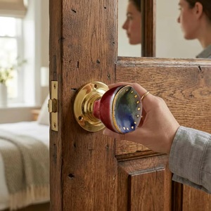 Poignée de porte en céramique ronde, finition rouge et bleue, base en laiton, design moderne, réglable, durable, pour armoire, chambre, tiroir, meuble - Product Image 1