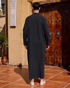 Ropa Islámica, Thobe Negro para Hombre, Cuello Redondo, Thobes Personalizados Transpirables, Thobe Musulmán Saudí, Jubba de Manga Larga de Oriente Medio - Product Image 2