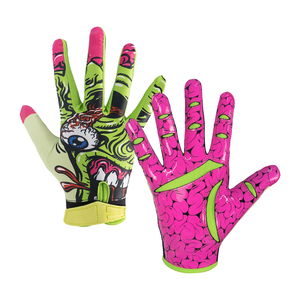 Guantes de fútbol de dedo completo con estampado de monstruo rosa y verde, antideslizantes, para deportes al aire libre, unisex, para todas las estaciones, con cierre de gancho y bucle. - Product Image 2