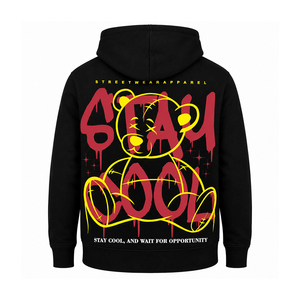 Sudadera con Capucha Estilo Urbano para Hombre, Negra, de Algodón y Felpa, con Logotipo de Oso Estampado, Bolsillo Delantero, Corte Regular, Informal de Invierno, Ecológica, Servicio OEM - Product Image 4