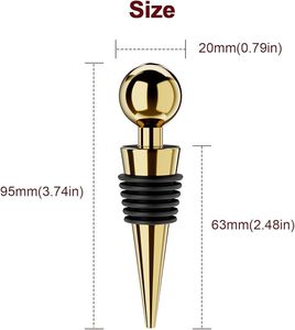 Bouchon de bouteille réutilisable en alliage de zinc doré avec joint noir strié et logo personnalisé pour la fermeture des bouteilles de vin - Product Image 6