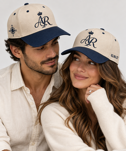 Custom Two Tone Wedding <b>Caps</b> Five Panel Cotton Canvas Embroidered Monogram Crown Design <b>Navy</b> Visor Premium Wedding Party Hats - Product Image 4