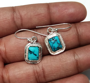 Boucles d'oreilles pendantes en argent sterling 925 avec pierre précieuse turquoise naturelle, faites à la main, bijoux bohèmes bleus, cadeau pour femme, fête - Product Image 3