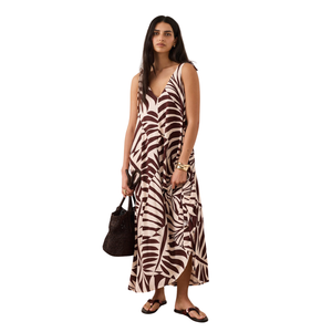 Vestido Largo Floral con Cuello Cuadrado para Mujer, Vestido Largo de Manga Corta - Product Image 1