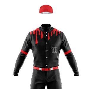 Camiseta de Béisbol para Hombre, Manga Larga, Cierre de Botones, Diseño de Goteo en Negro y Rojo, Poliéster Transpirable, Ropa para Todas las Temporadas - Product Image 4