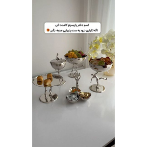 Ensemble de bols à fruits modernes en métal avec supports en forme de figurines humaines, finition polie, pour les collations et desserts de fête, design durable, fabriqué en Inde - Product Image 1