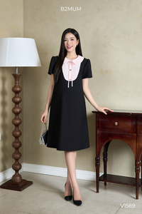 Vestido de Maternidad B2 MUM V1569, Transpirable, Ecológico, de Verano, Manga Corta, Corte en A, Cuello Peter Pan, Diseño a Rayas Rosas - Product Image 4