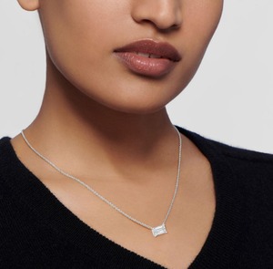Luxurious 9K Rose Gold Lab Created <b>Emerald</b> Cut Diamond Solitaire Charm <b>Pendant</b> - Product Image 5