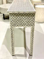 Prix de gros de la table console blanche de luxe en incrustation d'os Design européen poli fait à la main de meubles de maison d'hôtel de haute qualité