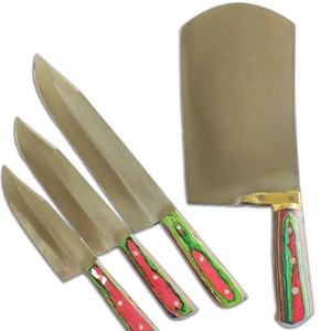 Couteaux de boucher traditionnels Qurbani, manches en bois rouge et vert, lames en acier au carbone, hachoir à viande large pour couper et trancher la viande - Product Image 1