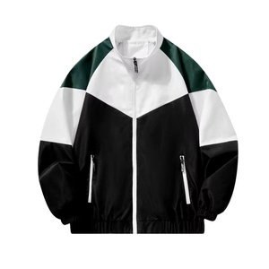 Men's Color Block <b>Racer</b> <b>Jacket</b> Stand Collar Zipper Sporty Style Breathable Polyester Autumn Wear - Product Image 3