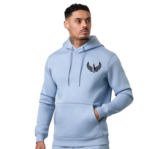 Ensemble de survêtement décontracté pour homme en polaire bleu ciel avec capuche, tenue de sport, de gym, de jogging, streetwear, pour sports d'hiver et activités sportives - Product Image 4