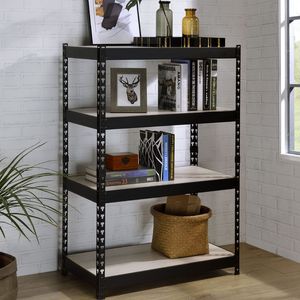 Libreria rettangolare a 4 ripiani, naturale e nera, con ripiani regolabili - Product Image 2