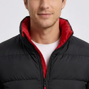 Men's Winter Puffer <b>Jacket</b> Stand Collar Zipper Closure Windproof Casual Solid Color 100% Polyester Material - Product Image 4