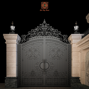 Grandes portes doubles de luxe en fer forgé, forgées à la main, antivol, pour cour, école, entrée de villa, porte décorative rétro - Product Image 3