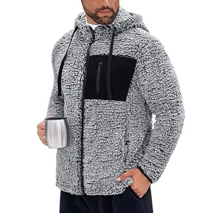 Hot Selling Men's Winter Warm <b>Sherpa</b> <b>Fleece</b> Jackets with Stand Collar Full Zip Windproof Solid Color Big Pocket Polyester Lining - Product Image 1