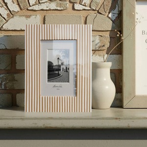 Rectangular Vertical Wood Photo <b>Frame</b> with Orange and <b>White</b> Stripes Classic Design Tabletop Display - Product Image 3