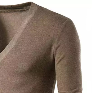 Pull en tricot pour homme, col en V, manches longues, couleur unie, laine/acrylique, respirant, vêtements d'hiver - Product Image 3