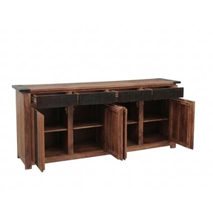 Rustic Solid Wood Eco-Friendly Durable Living Room <b>Cabinet</b> with 4 Drawers 3 Shelves Antique Style <b>Storage</b> Furniture for Home Use - Product Image 5