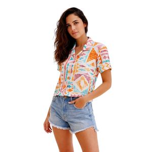 Blusa estampada con botones para mujer, camisa de verano de manga corta, ropa informal para vacaciones - Product Image 3