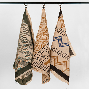 Handblock 3 Set Boho Natural Dye Printed Canvas Cotton Bandana Set Bagru <b>Style</b> Indian Eco-Friendly <b>Head</b> Neck Vintage Bohemian - Product Image 1