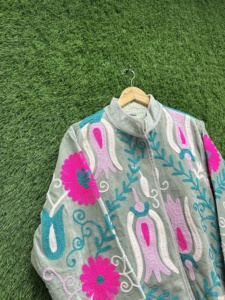 Handmade Suzani Embroidered <b>Velvet</b> Bomber <b>Jacket</b> <b>Women</b> Floral Boho Ethnic Eco-Friendly Thick Maaunique Autumn Winter 100% Cotton - Product Image 5