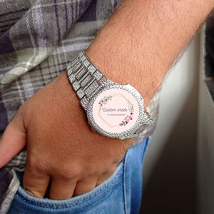 Montre personnalisable en acier inoxydable avec cadran serti de moissanite blanche taille baguette et ronde, style hip-hop pour rappeur, idéale pour les soirées - Product Image 5