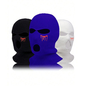 Aqdas Industries 3-Hole Knit Balaclava Red Sublimation Print Image Full Head <b>Cover</b> Stretch Beanie Mask 100% Polyester Unisex - Product Image 1