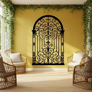 Décoration murale moderne en fer, panneau rectangulaire gravé motif fleur de lys, surface embossée pour portail - Product Image 4