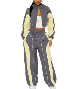 Embroidery Washed Cropped Sport Street Wear Custom Logo Zip up Two 2 Piece Sweatpants and Hoodie Set Joggers <b>Tracksuits</b> Womens - Product Image 1