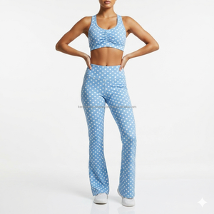 Custom Private Label Front Polka Dot Sublimated High-Waisted Quick Dry Breathable Plus Size Yoga Set 2-Piece Sports Bra Bootcut - Product Image 2