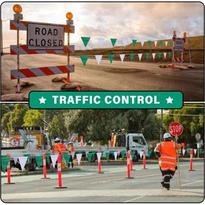 Bandiere a Pennant da 105 Piedi, 7x10 Verde e Bianco, 45 Pezzi, Bandiere Triangolari ad Alta Visibilità per Sicurezza e Segnalazione - Product Image 2