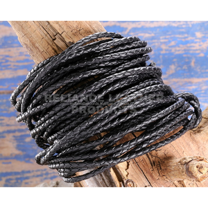 Cordon en cuir tressé rond noir brillant de 3 mm de qualité professionnelle pour la fabrication de bijoux, épaisseur uniforme, fourniture pour la fabrication professionnelle - Product Image 1