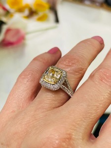 <b>Cushion</b> Cut Light Yellow Lab Grown Diamond Double Halo Engagement Ring 14K Solid Gold VVS+ for Women's From India - Product Image 5