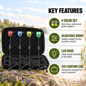 JSFUN Set di 4 Indicatori Luminosi LED per Pesca alla Carpa, Allarmi per Morso con Custodia Zip - Product Image 4