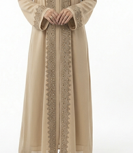 Eye Catching Abaya Handmade Floor Length Long Sleeve Soft Breathable Fabric Loose Fit Casual Party Wear - Product Image 4