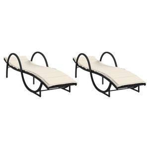 Grand transat en rotin PE noir et blanc crème avec structure en acier thermolaqué, mobilier d'extérieur de haute qualité - Product Image 2