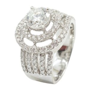 Bague de mariage unisexe Gemvanity SR1456 en or 14 carats plaqué or, sertie de moissanite taille brillant classique, style Chanel, pour femme - Product Image 1
