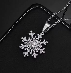 Customized Snowflake Design Zircon Pendant <b>Christmas</b> Day Silver Plated Pendant Necklaces for Women Gifts - Product Image 2